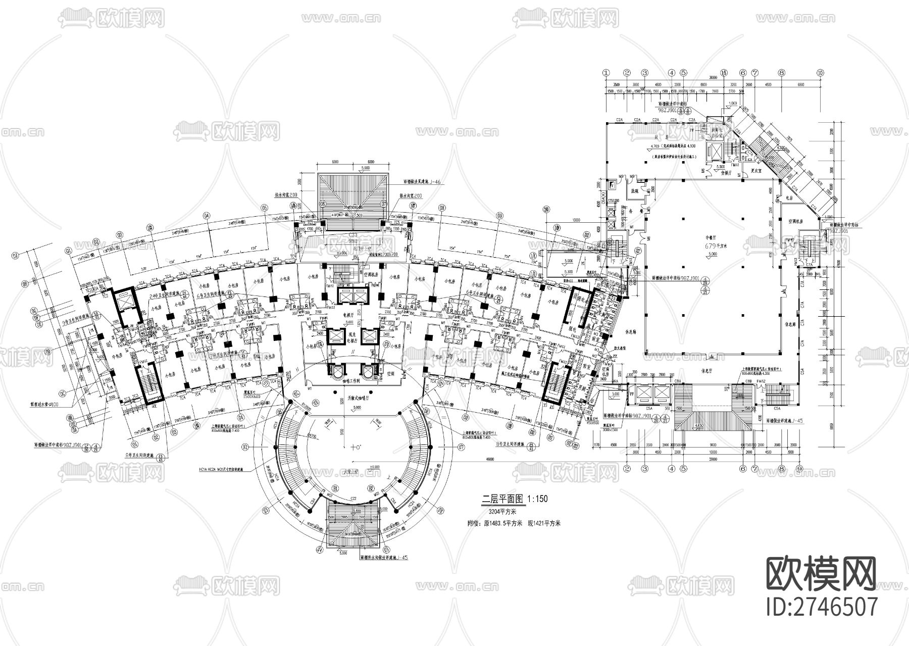 现代流行宾馆设计cad平面图下载（渲染图1）