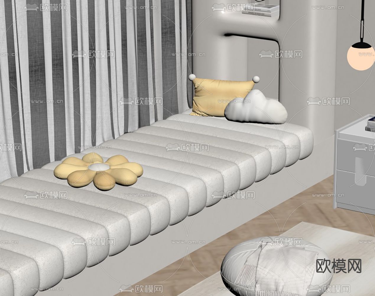 奶油风飘窗垫su模型下载（渲染图2）