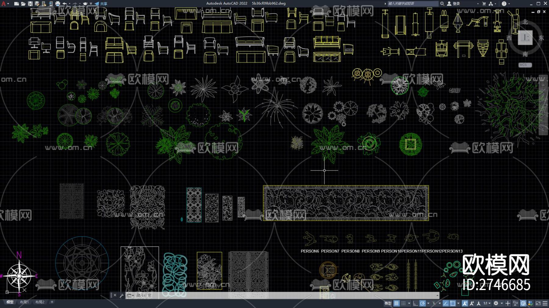 家具图库 沙发 绿植 植物cad图库下载（渲染图2）