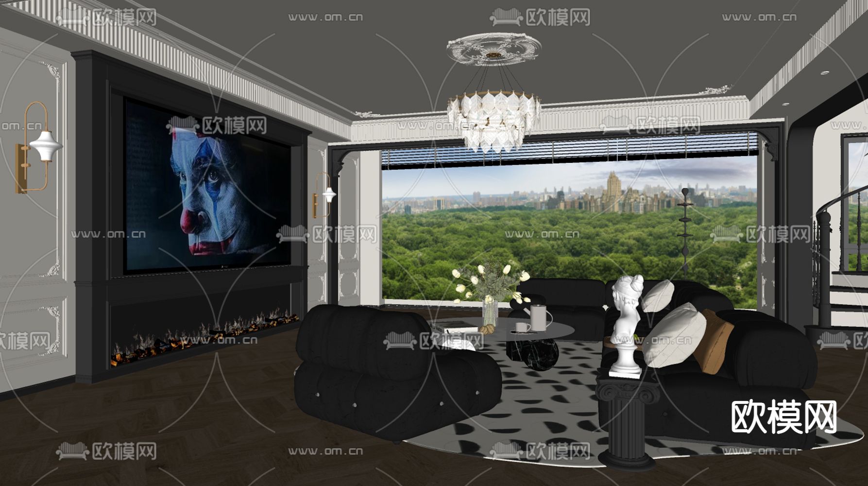 法式客厅su模型下载（渲染图2）