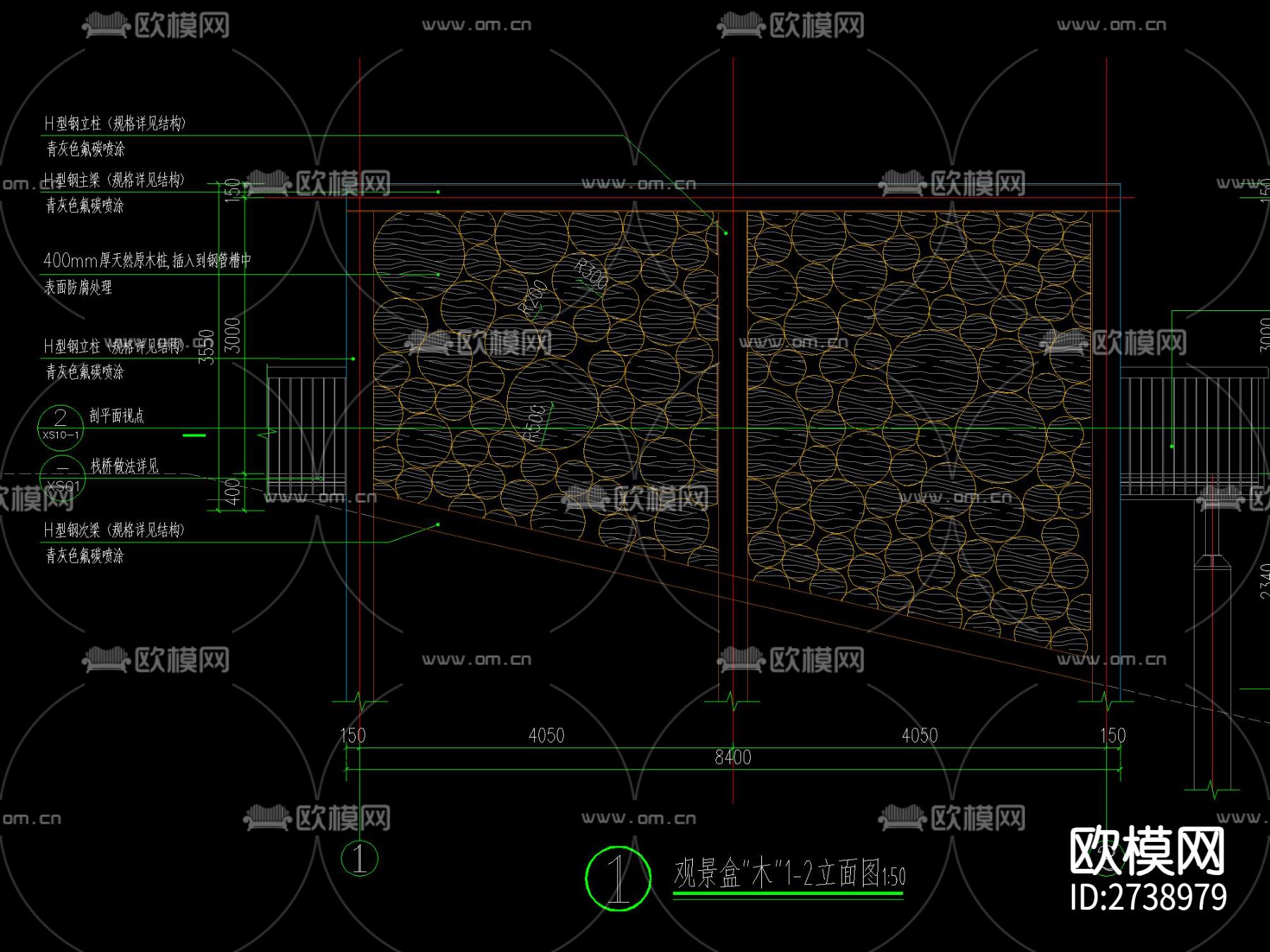 现代空中栈道及五种栈道廊架合集cad图库下载（渲染图7）