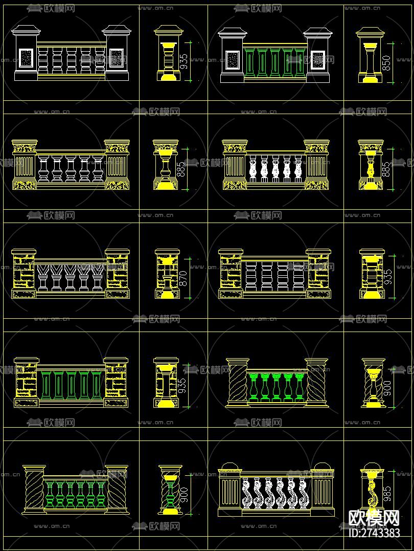 石材栏杆cad大样图下载（渲染图10）