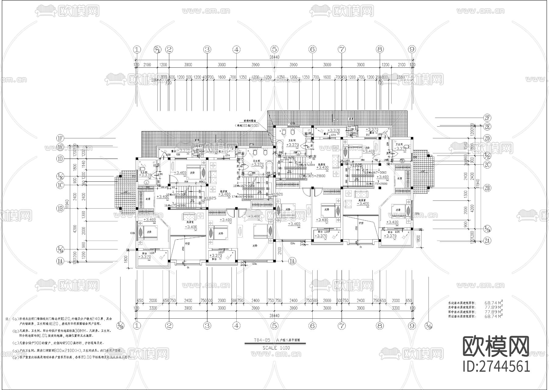 三层古典坡屋顶联排别墅CAD施工图下载（渲染图4）