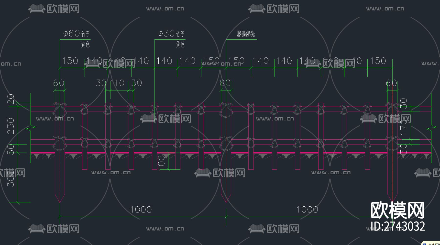 11套篱笆木栅栏围栏cad图库下载（渲染图9）