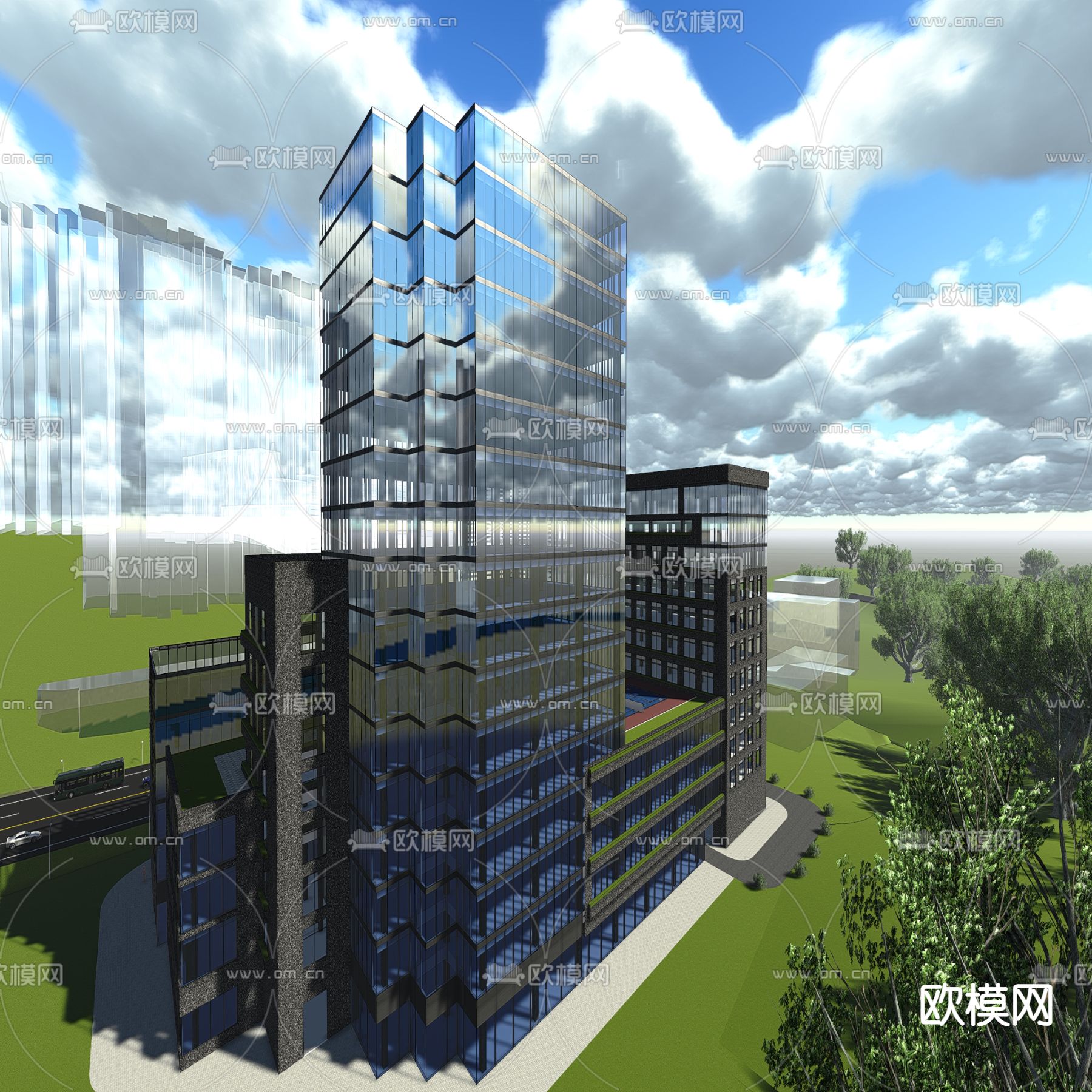 现代高层办公建筑su模型