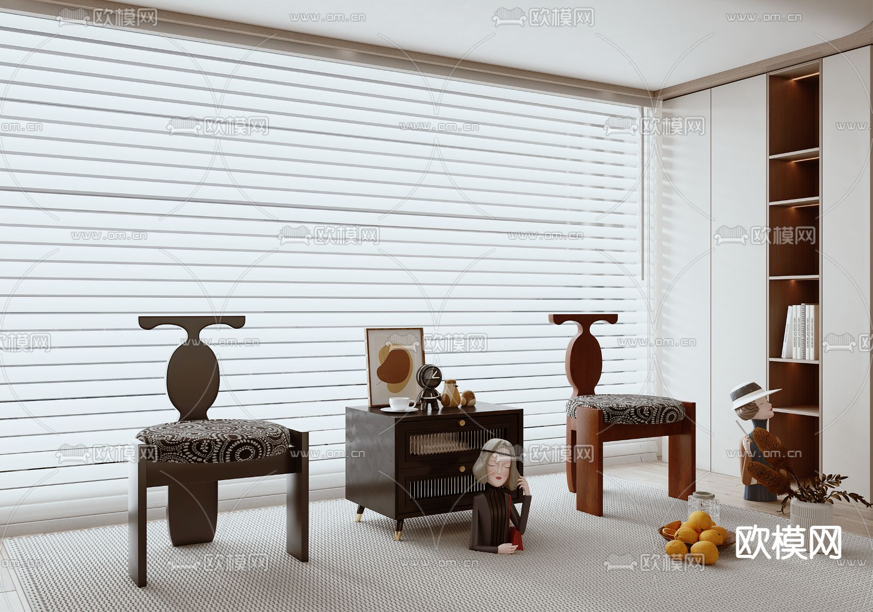 中古风椅子 餐椅3d模型下载