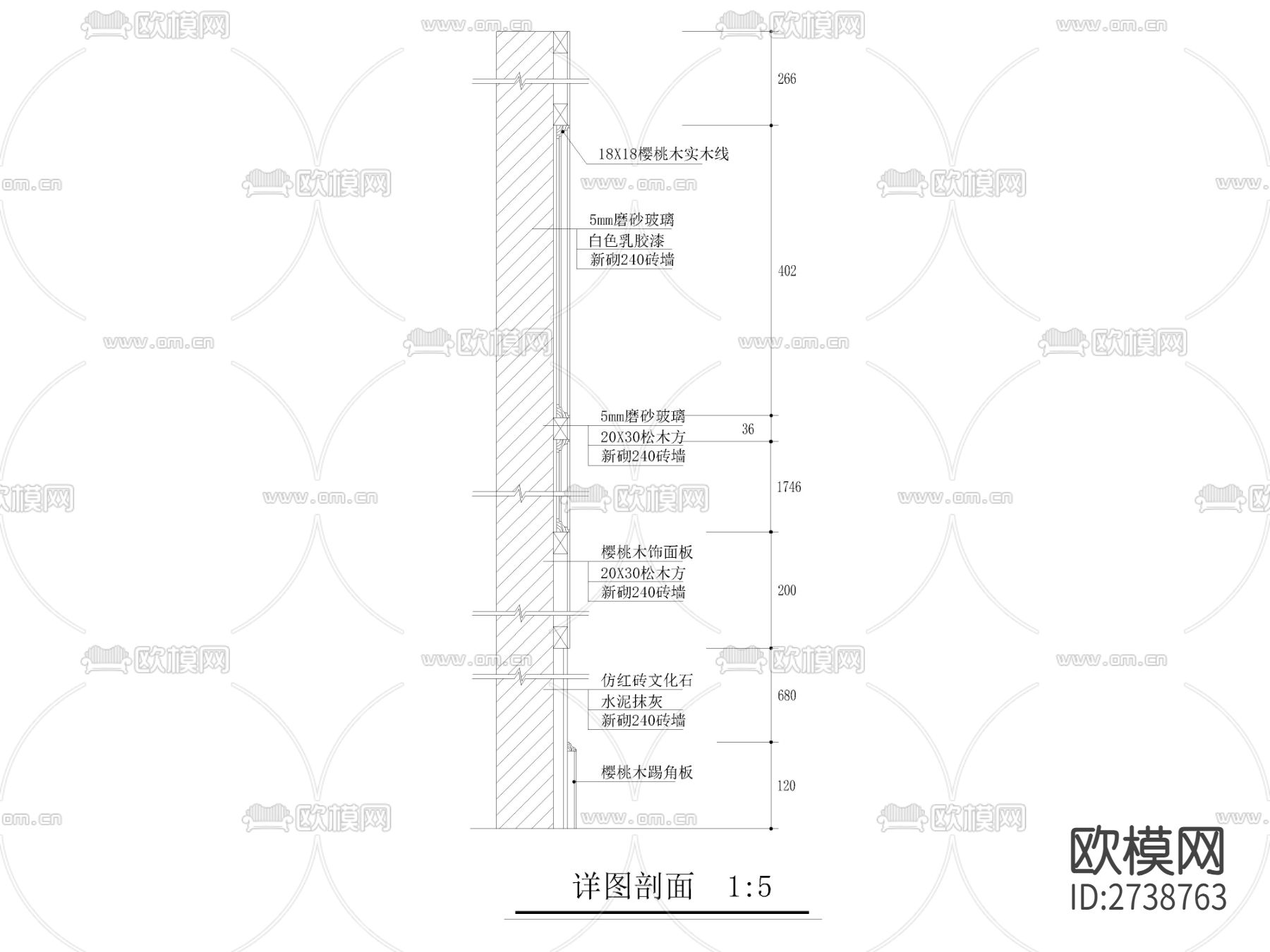 木饰面玻璃墙cad大样图下载