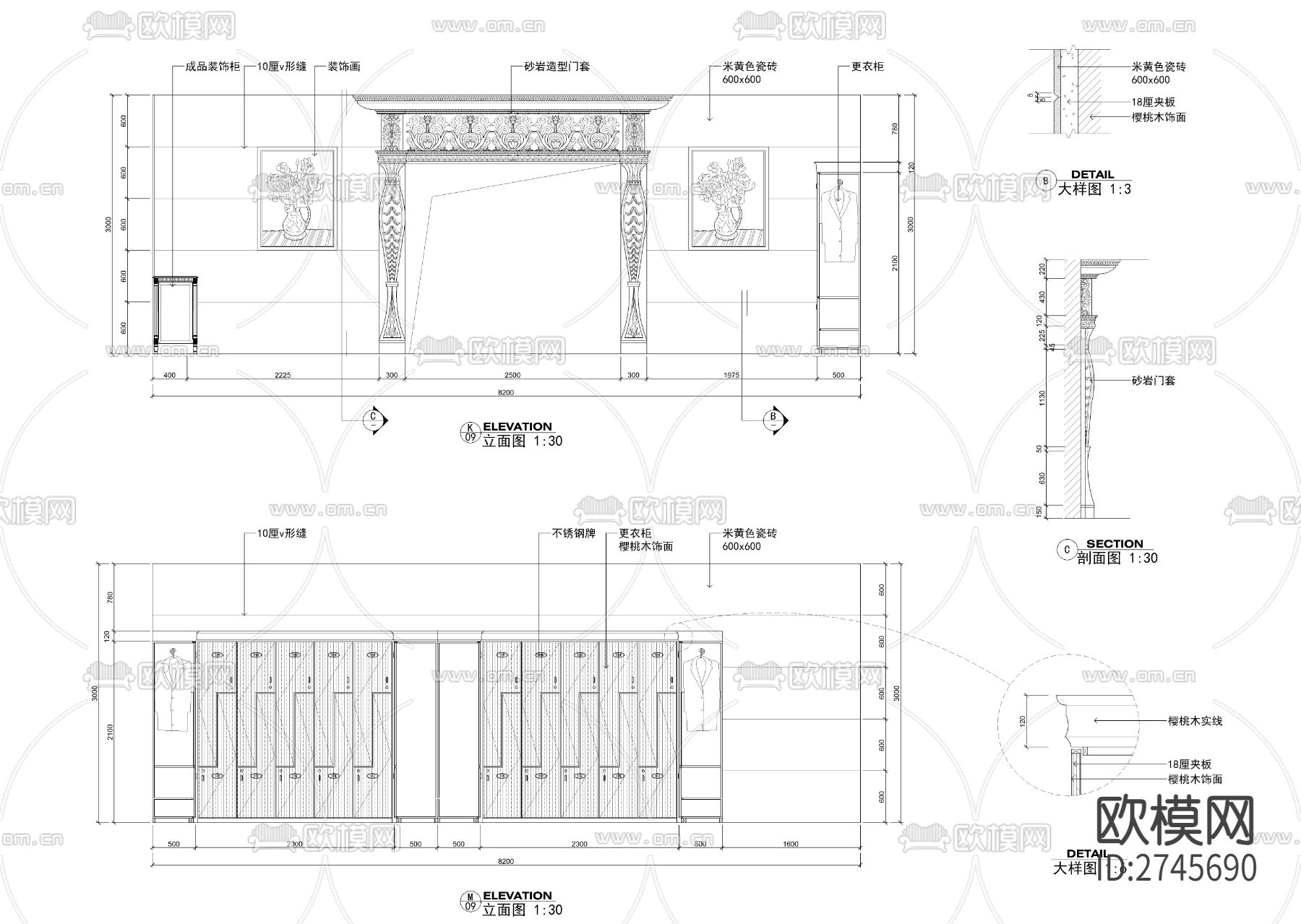 洗浴中心洗浴区全套装修cad施工图下载（渲染图8）