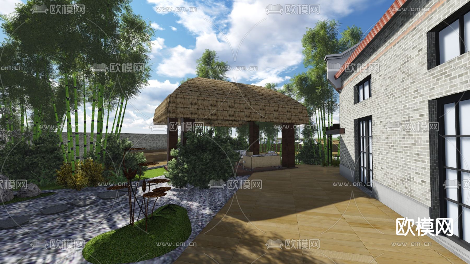 现代滨水景观su模型下载（渲染图5）