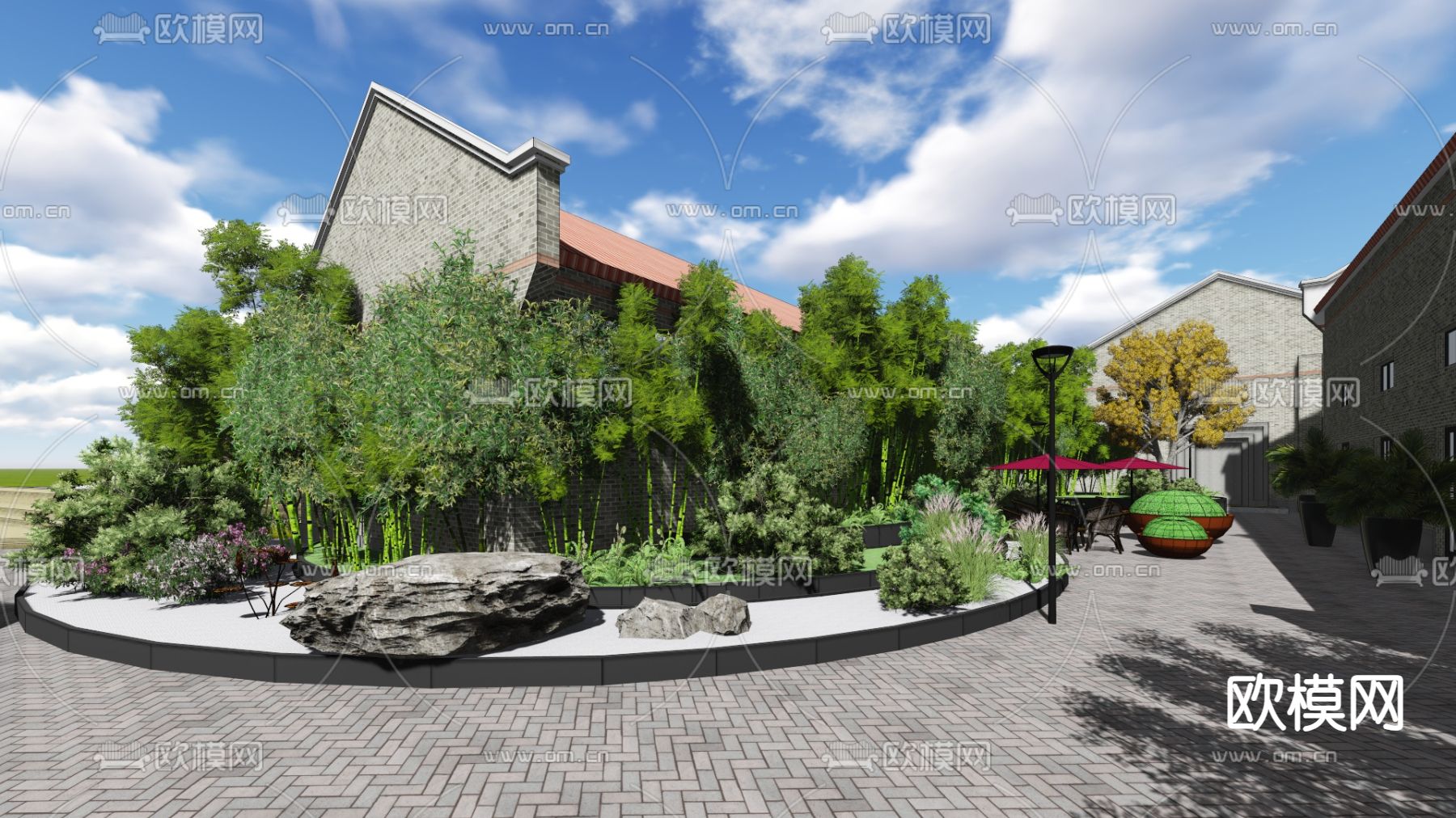 现代滨水景观su模型下载（渲染图1）