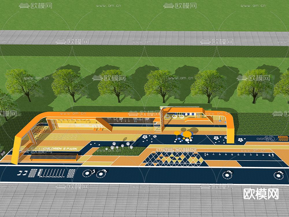 现代儿童活动区  活动景墙su模型下载（渲染图3）
