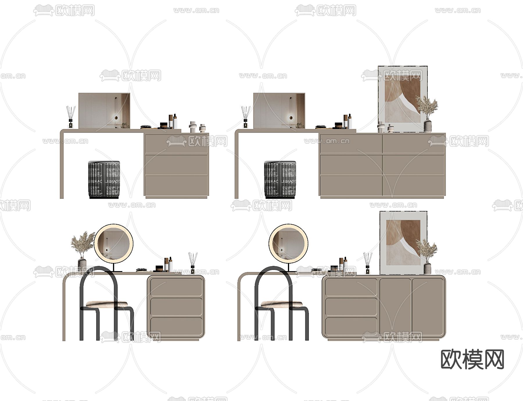 奶油风梳妆台su模型下载（渲染图2）