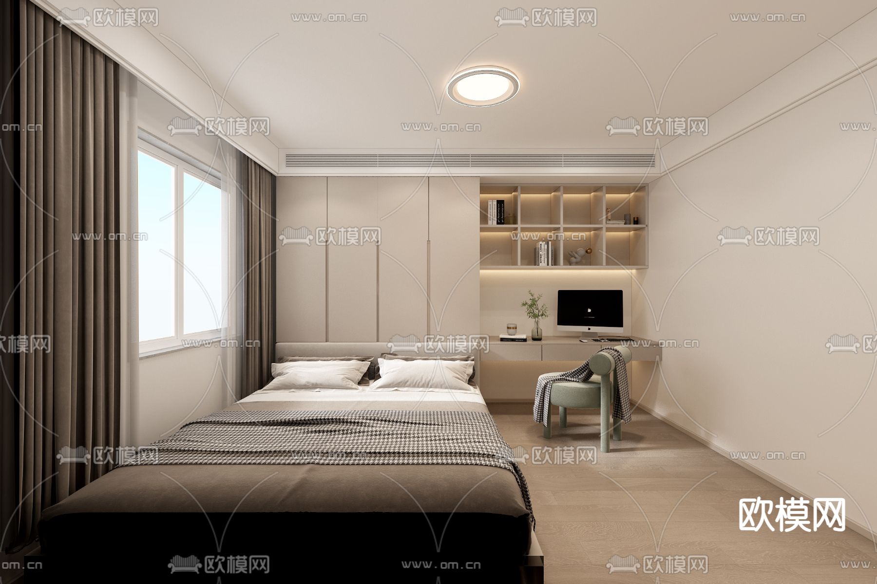 榻榻米卧室免费3d模型下载（渲染图1）