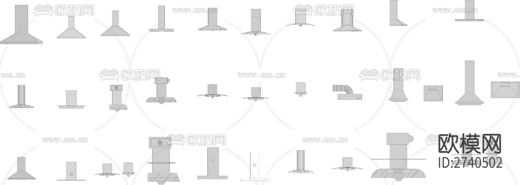 抽油机厨房抽油烟机cad图库下载（渲染图2）
