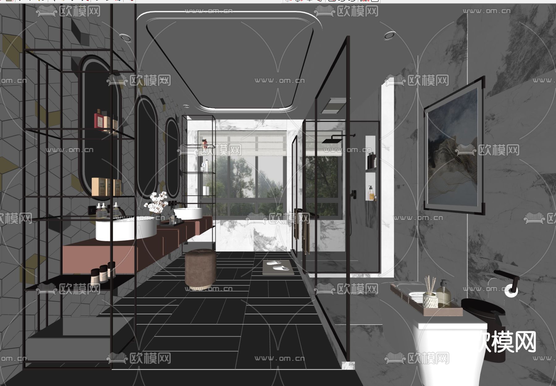 轻奢卫生间su模型下载（渲染图2）