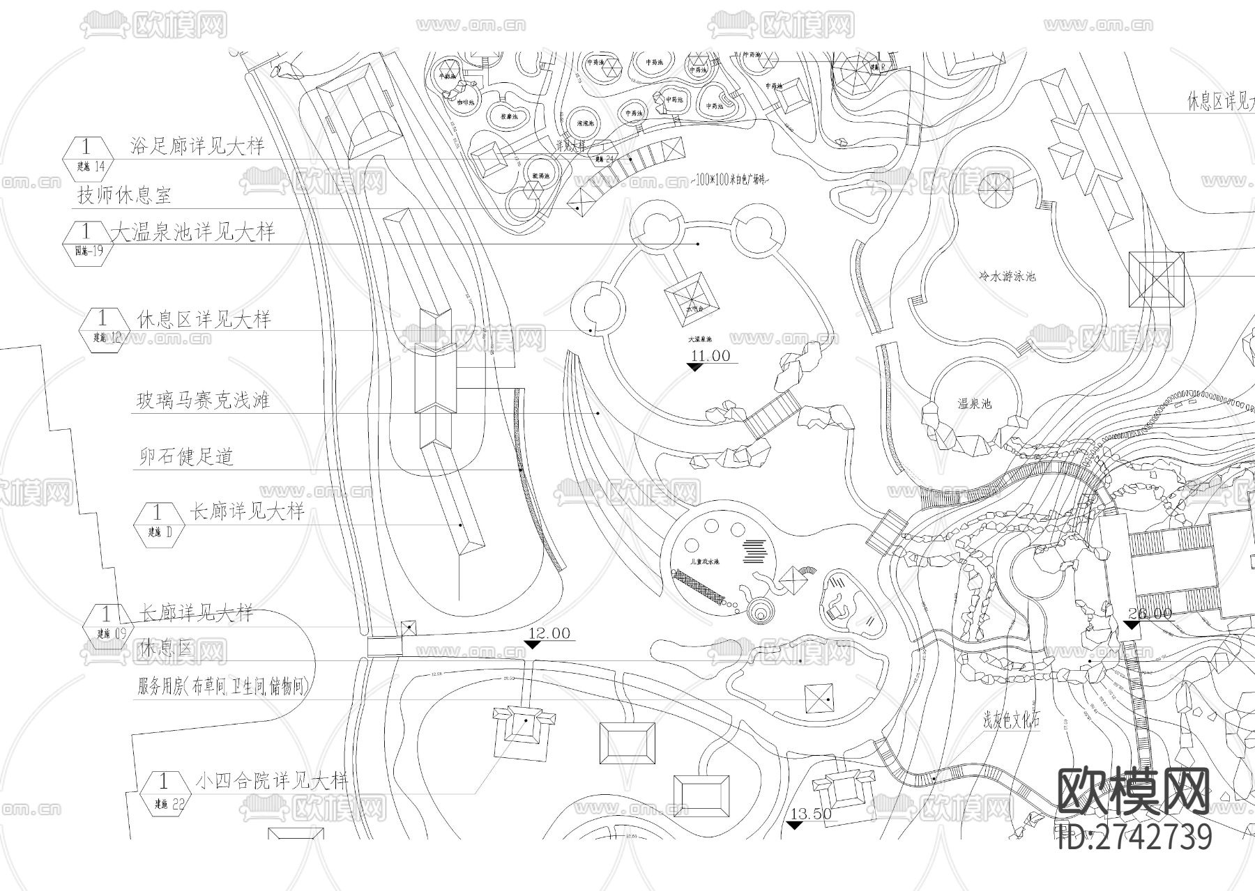温泉度假城总体规划图和水泵房cad施工图下载（渲染图4）