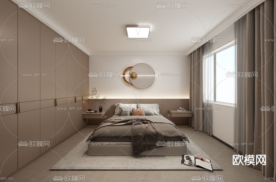 现代卧室免费3d模型下载_ID14181570_3dmax免费模型-欧模网