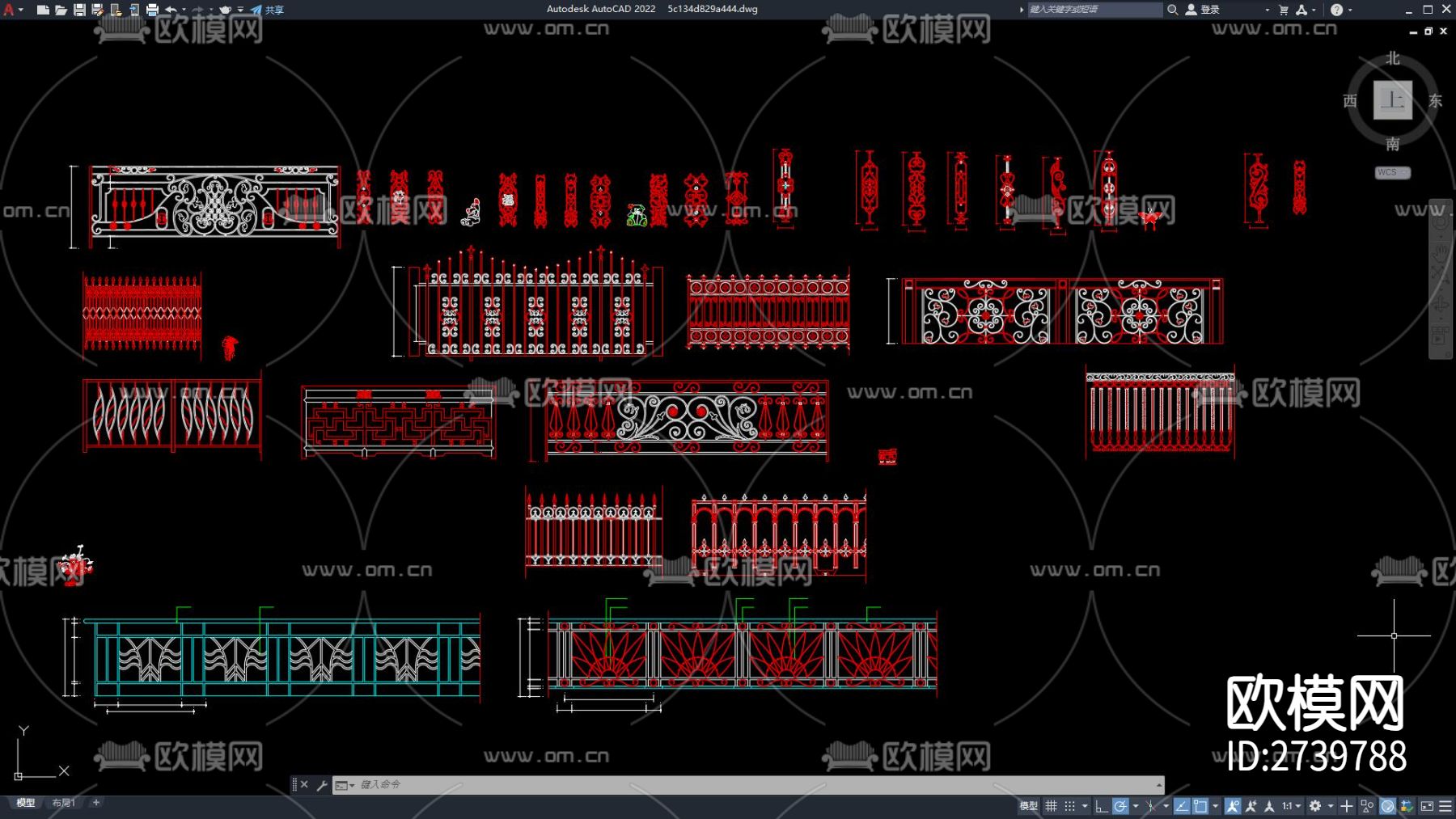 栏杆 扶手 铁艺栏杆CAD施工图下载