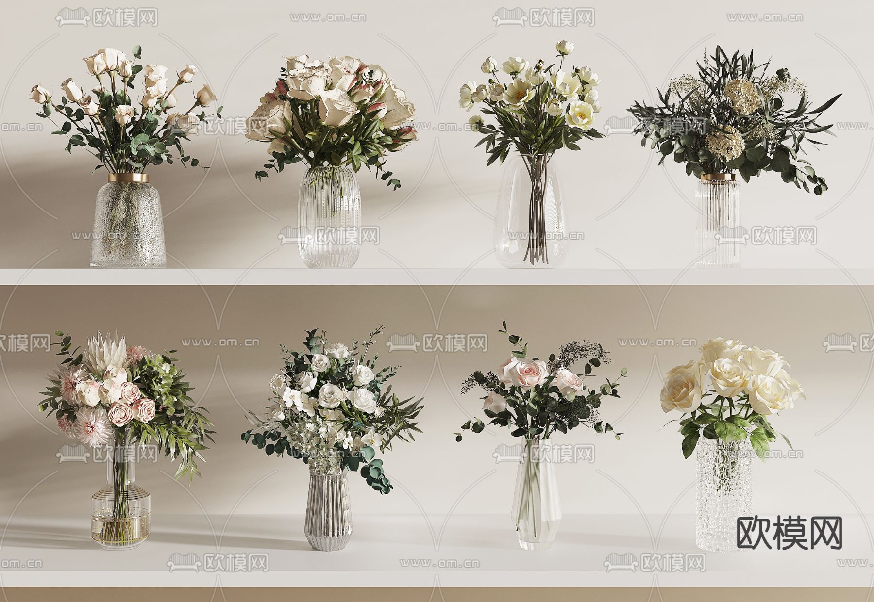 花瓶 花艺 插花 鲜花3d模型下载