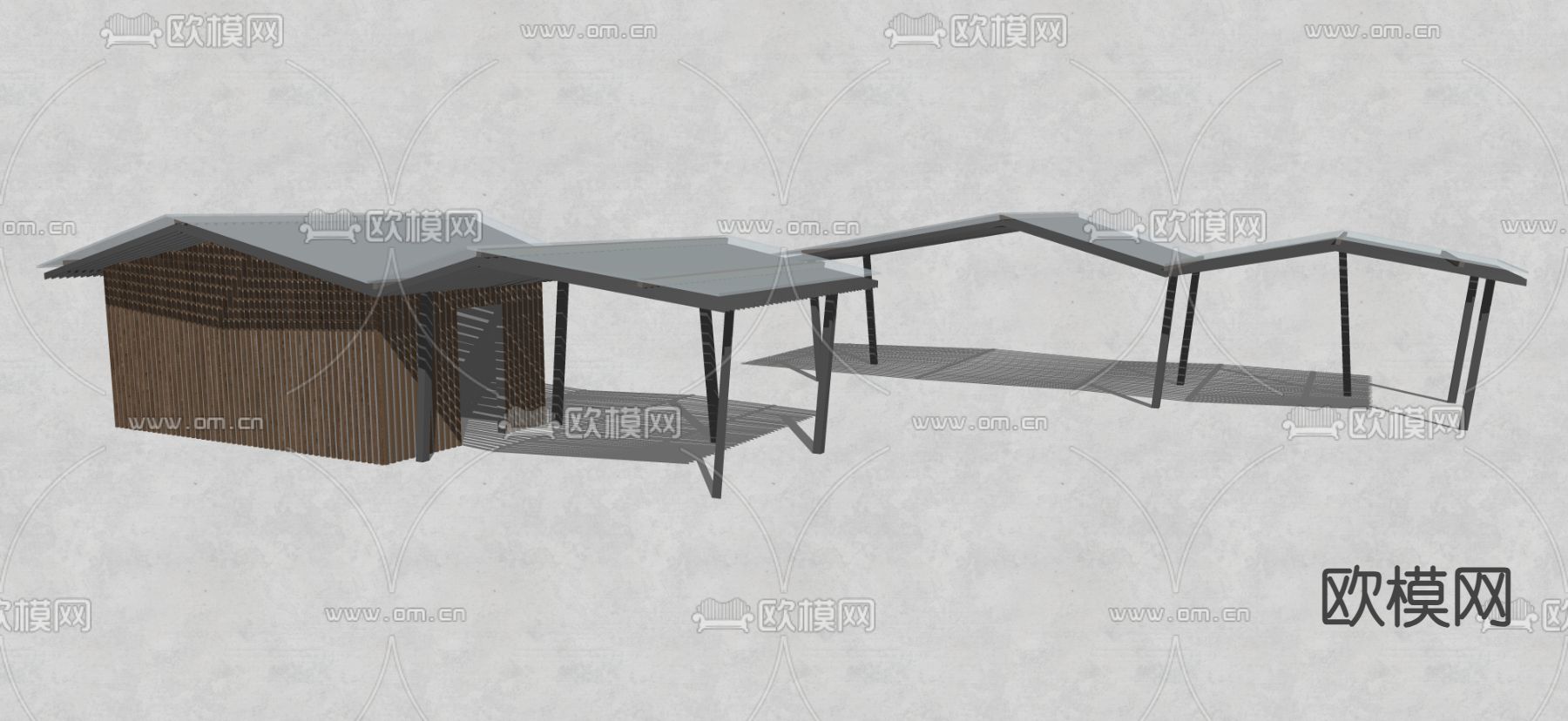 现代景观廊架su模型下载（渲染图2）