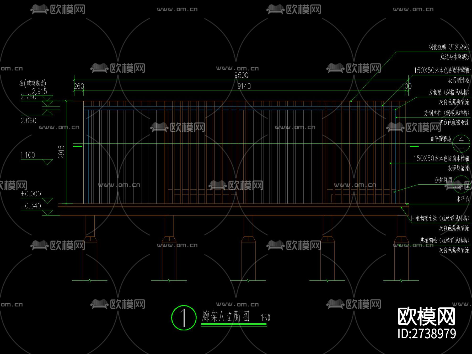 现代空中栈道及五种栈道廊架合集cad图库下载（渲染图1）