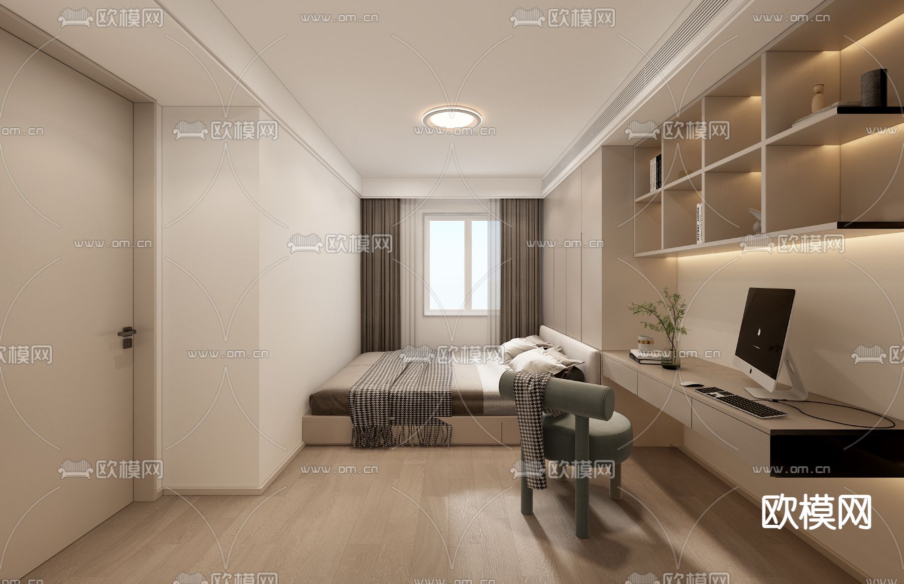 榻榻米卧室免费3d模型下载（渲染图2）