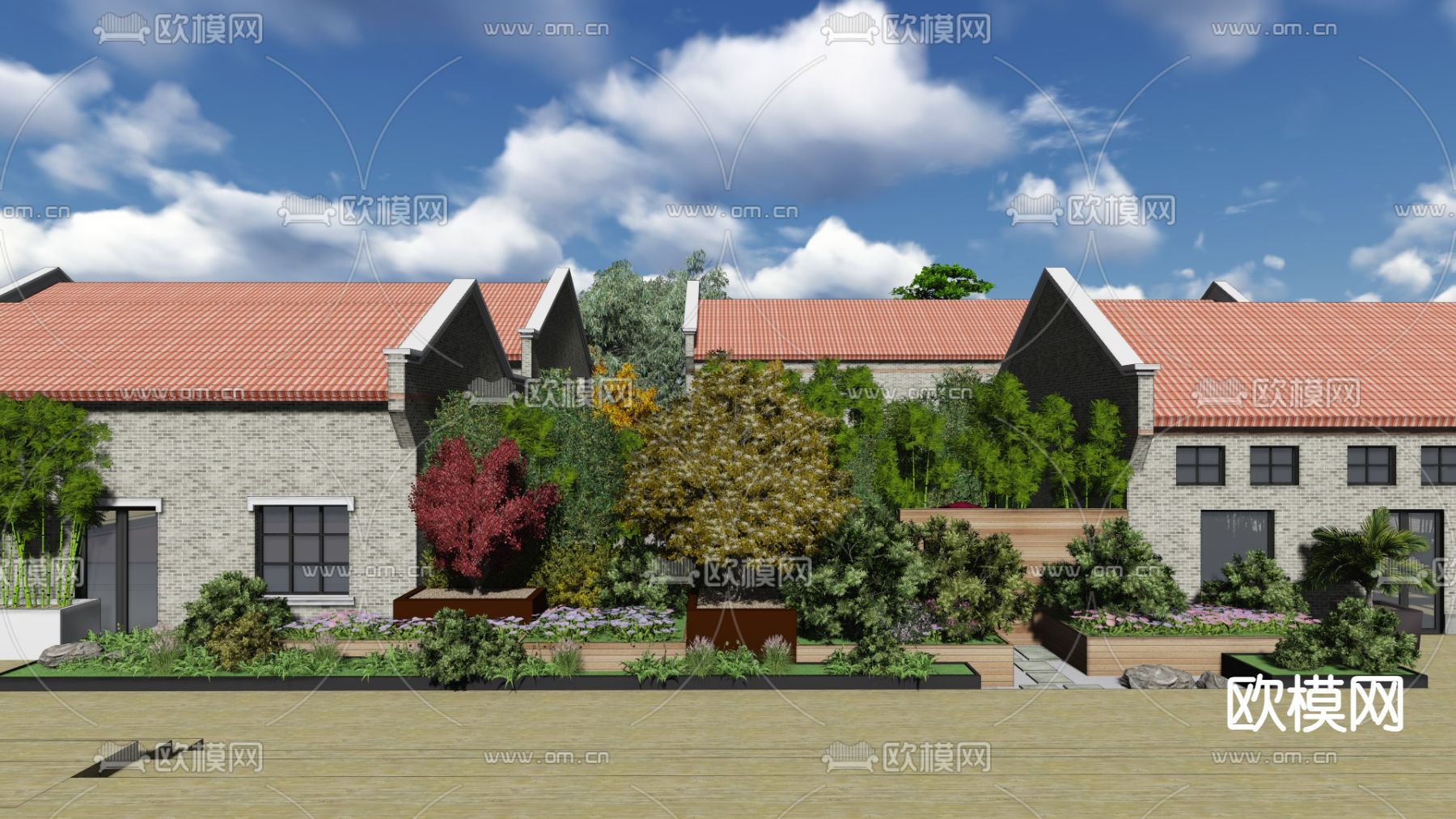 现代滨水景观su模型下载（渲染图3）