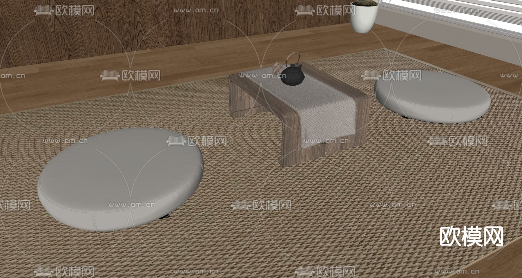 日式榻榻米茶台su模型下载（渲染图2）