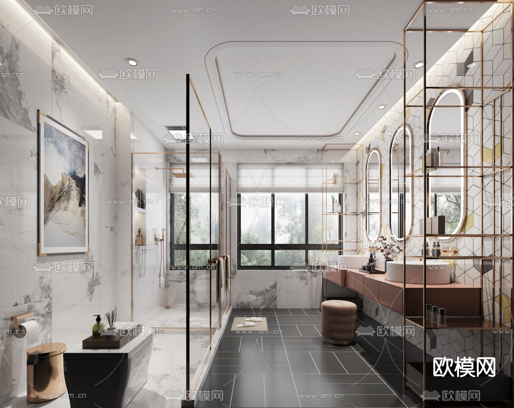 轻奢卫生间su模型下载（渲染图1）