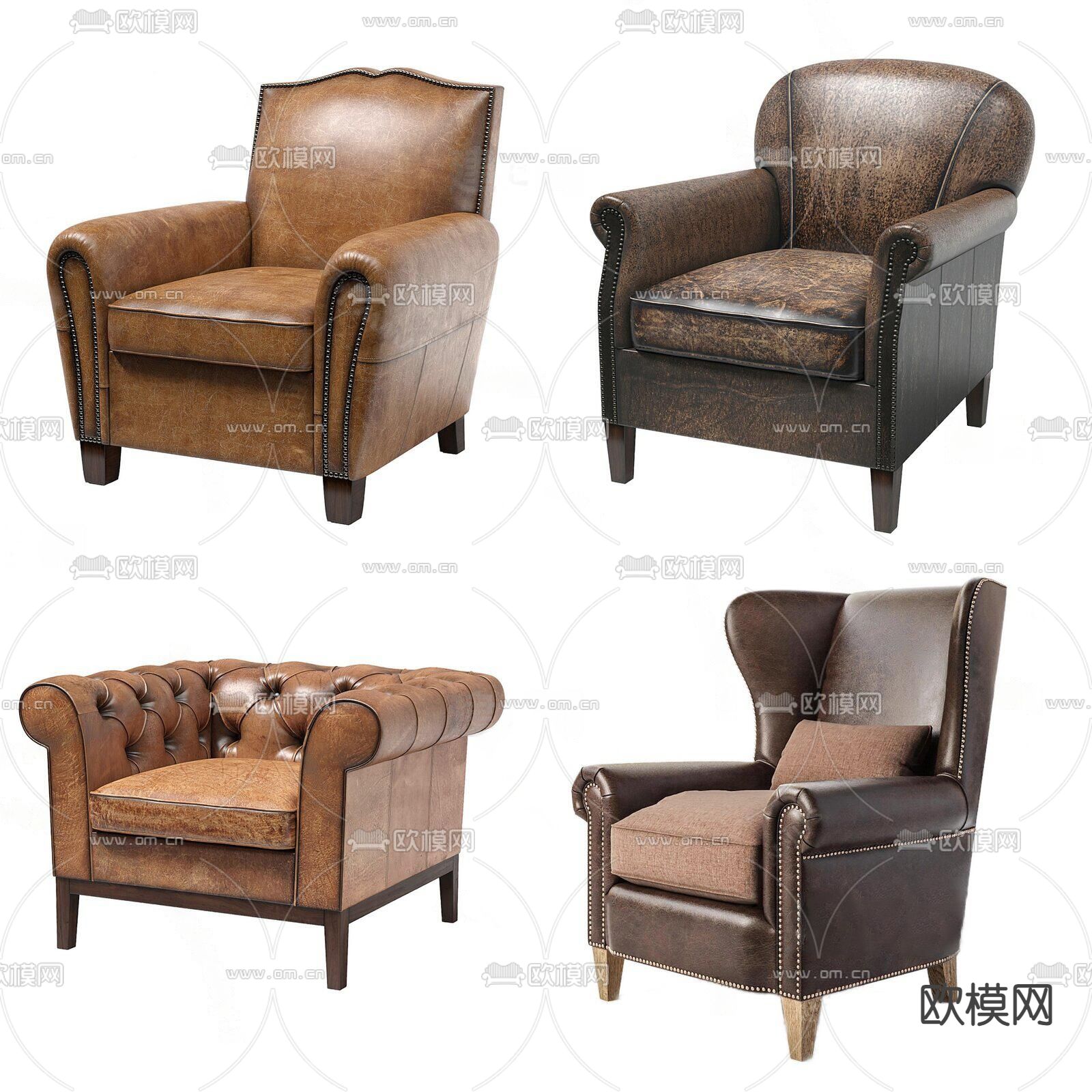 美式单人沙发3d模型下载