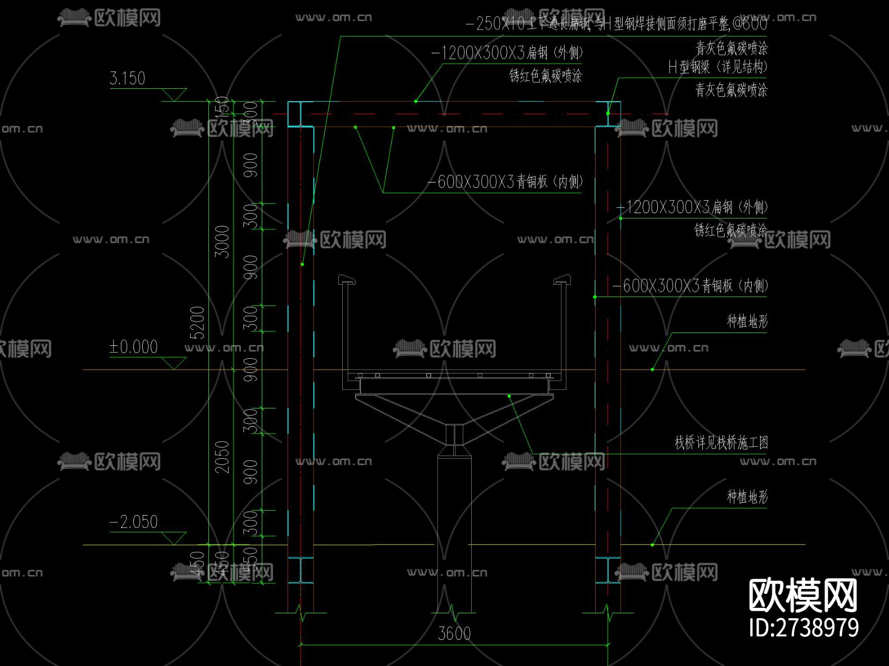 现代空中栈道及五种栈道廊架合集cad图库下载（渲染图4）