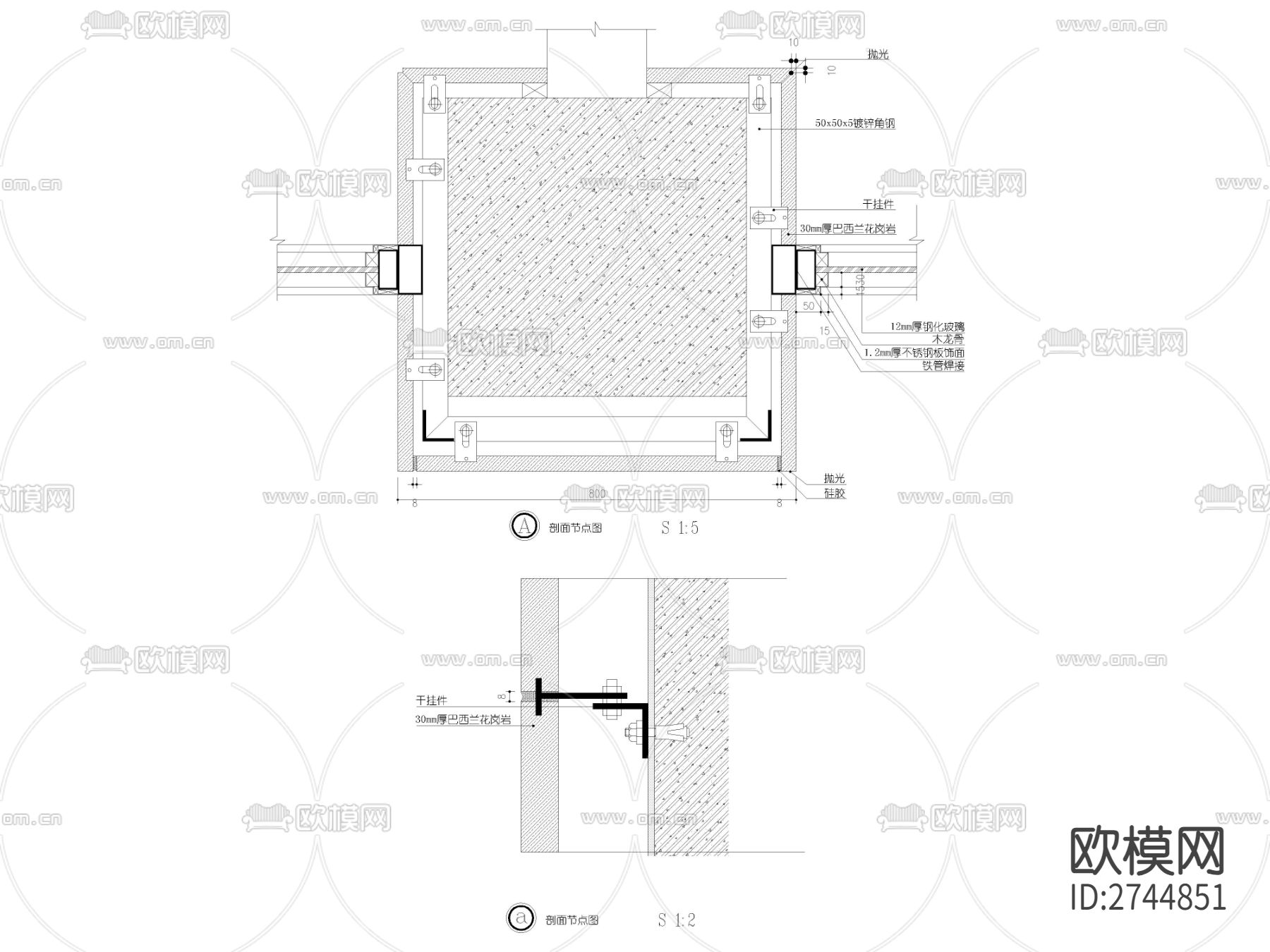 石材方柱剖面节点大样图下载