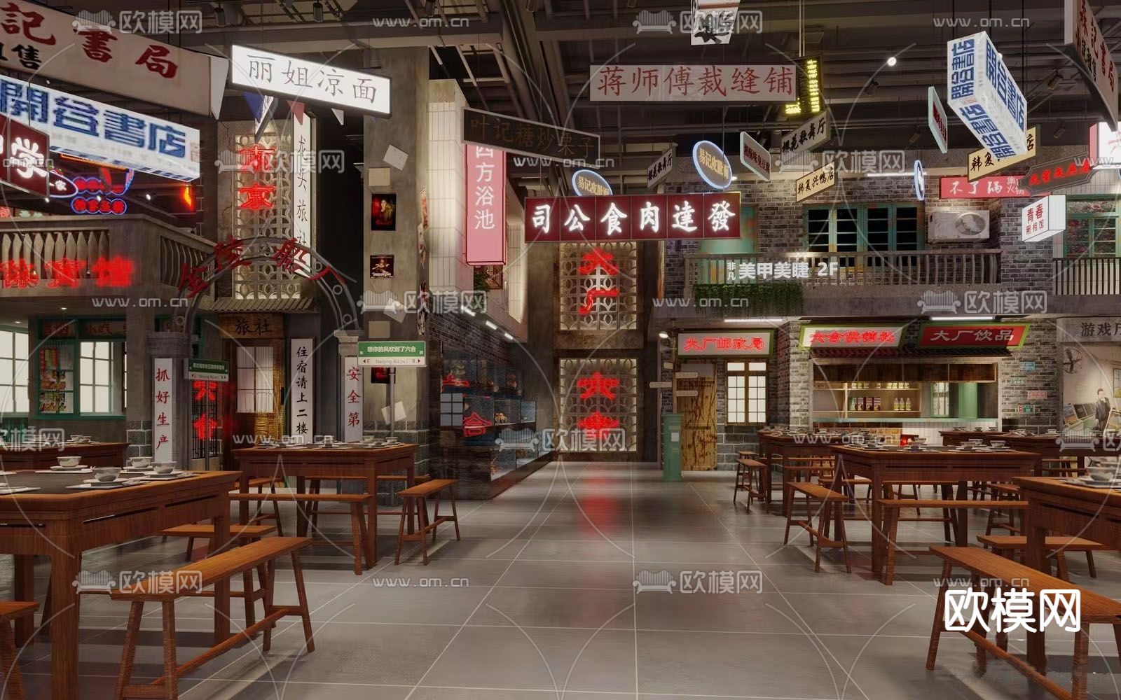 工业风烧烤店su模型下载（渲染图1）