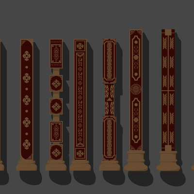  新中式柱子 方柱 装饰柱子su模型 