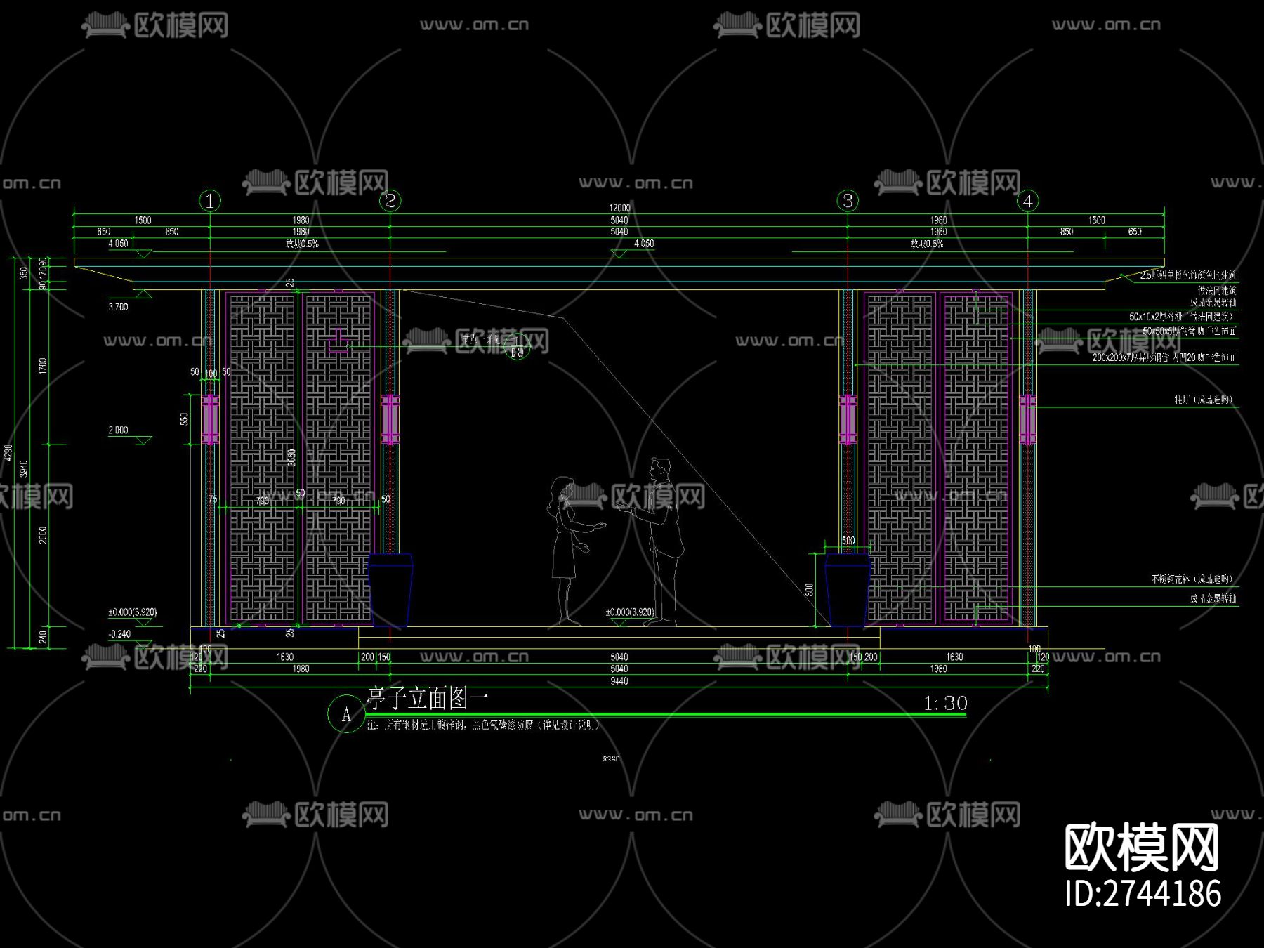 新中式廊架CAD施工图下载（渲染图2）