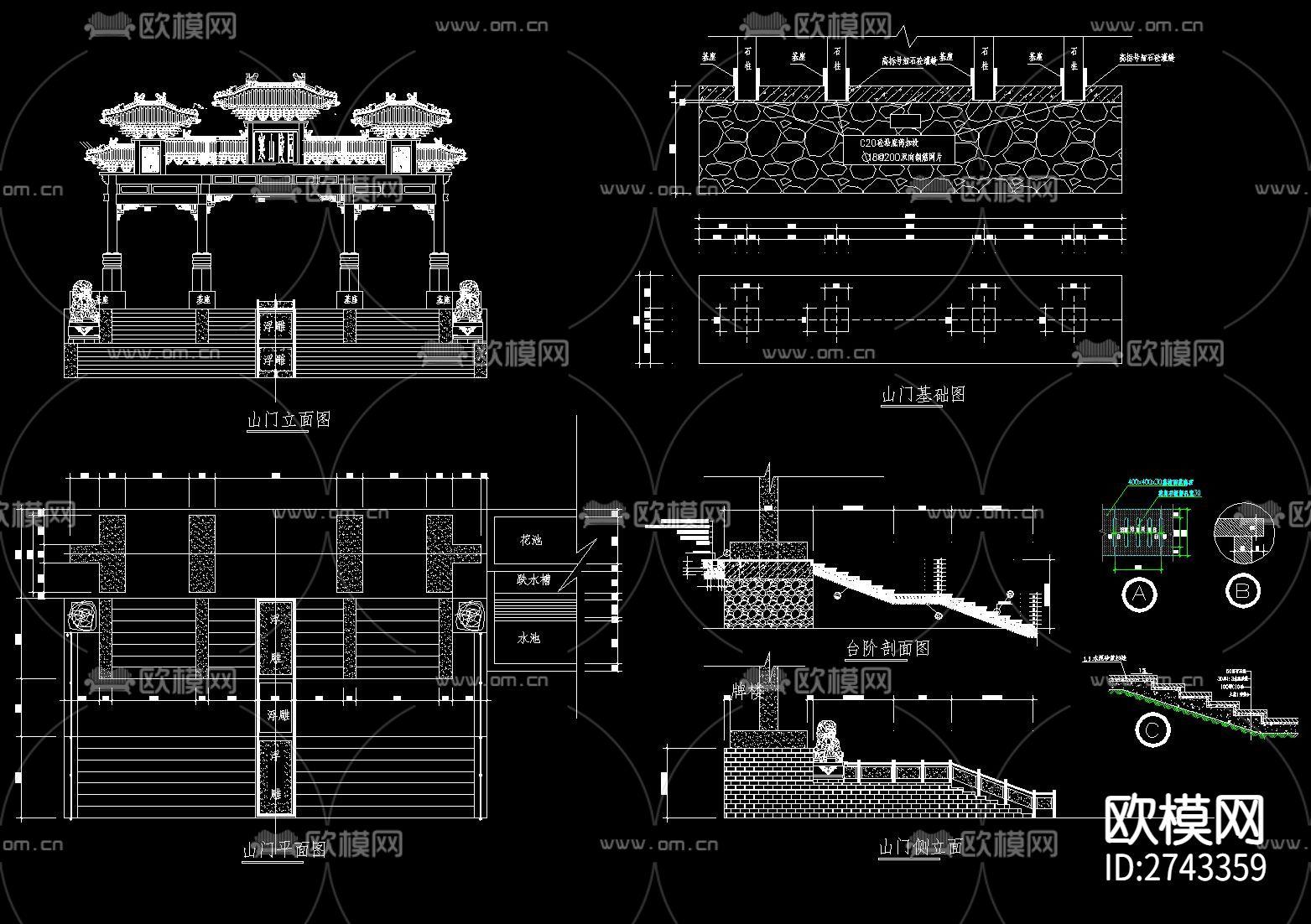 牌坊cad大样图下载（渲染图10）