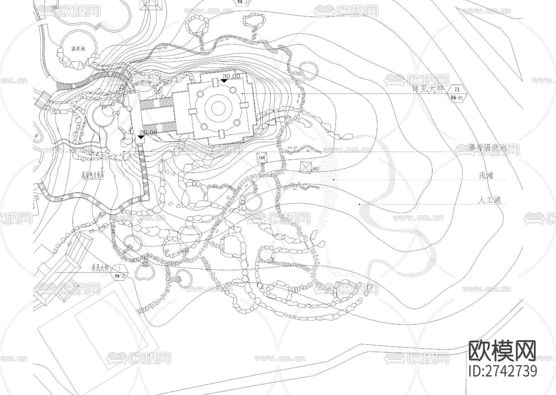 温泉度假城总体规划图和水泵房cad施工图下载（渲染图3）