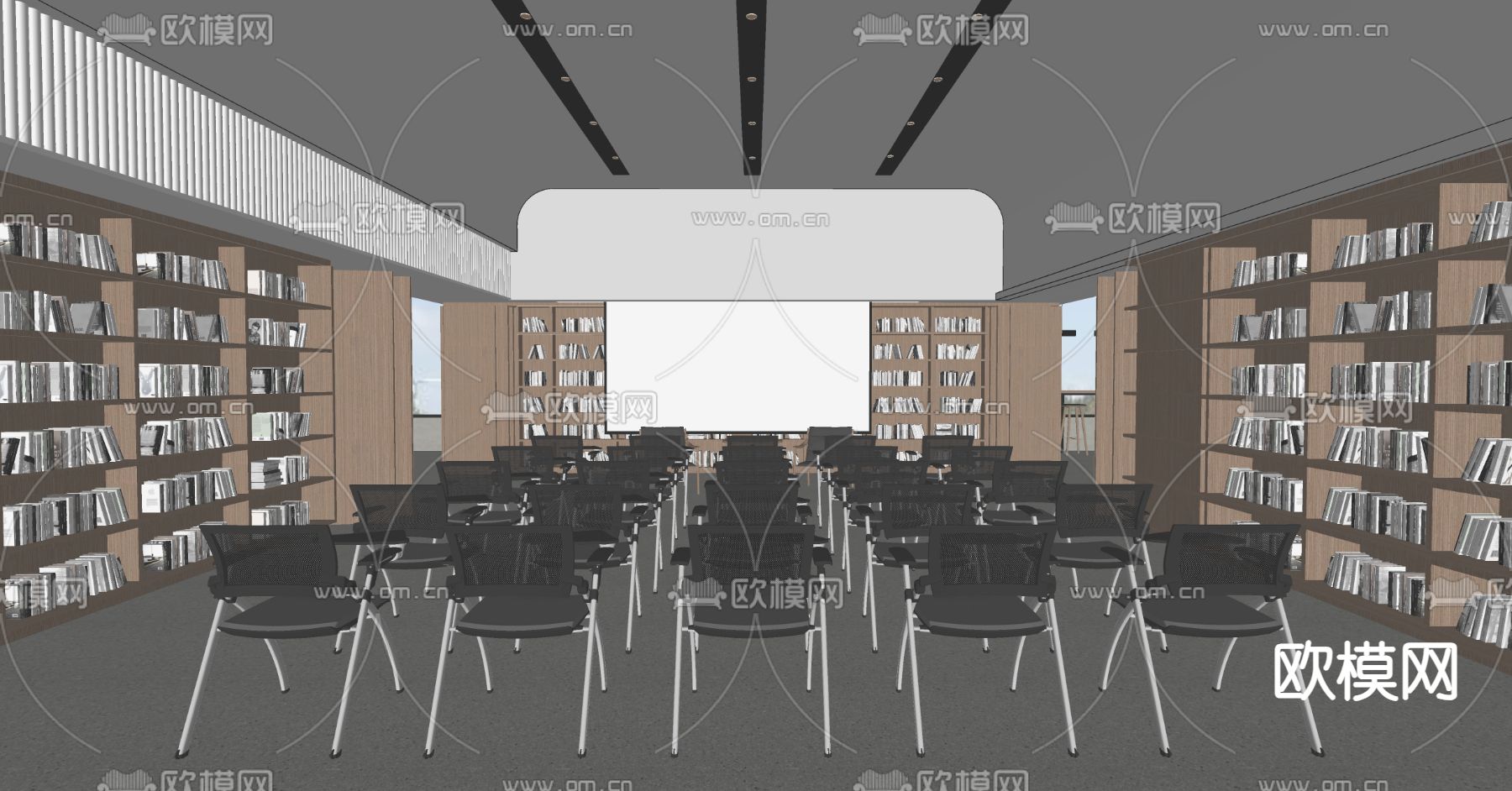 现代图书馆 书店su模型下载（渲染图1）