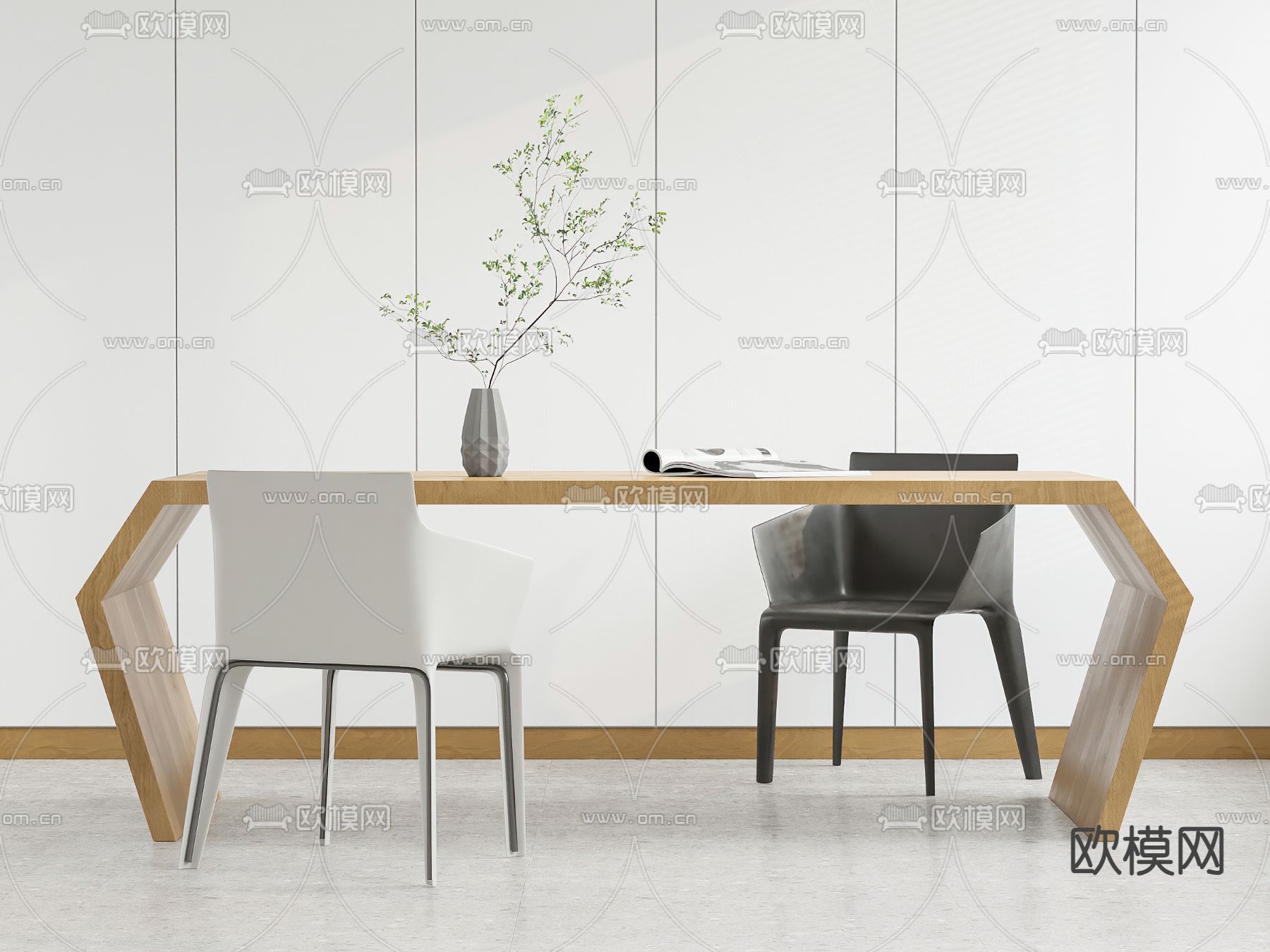 现代书桌椅su模型下载（渲染图1）
