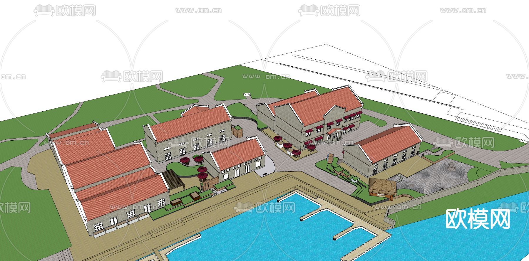 现代滨水景观su模型下载（渲染图6）