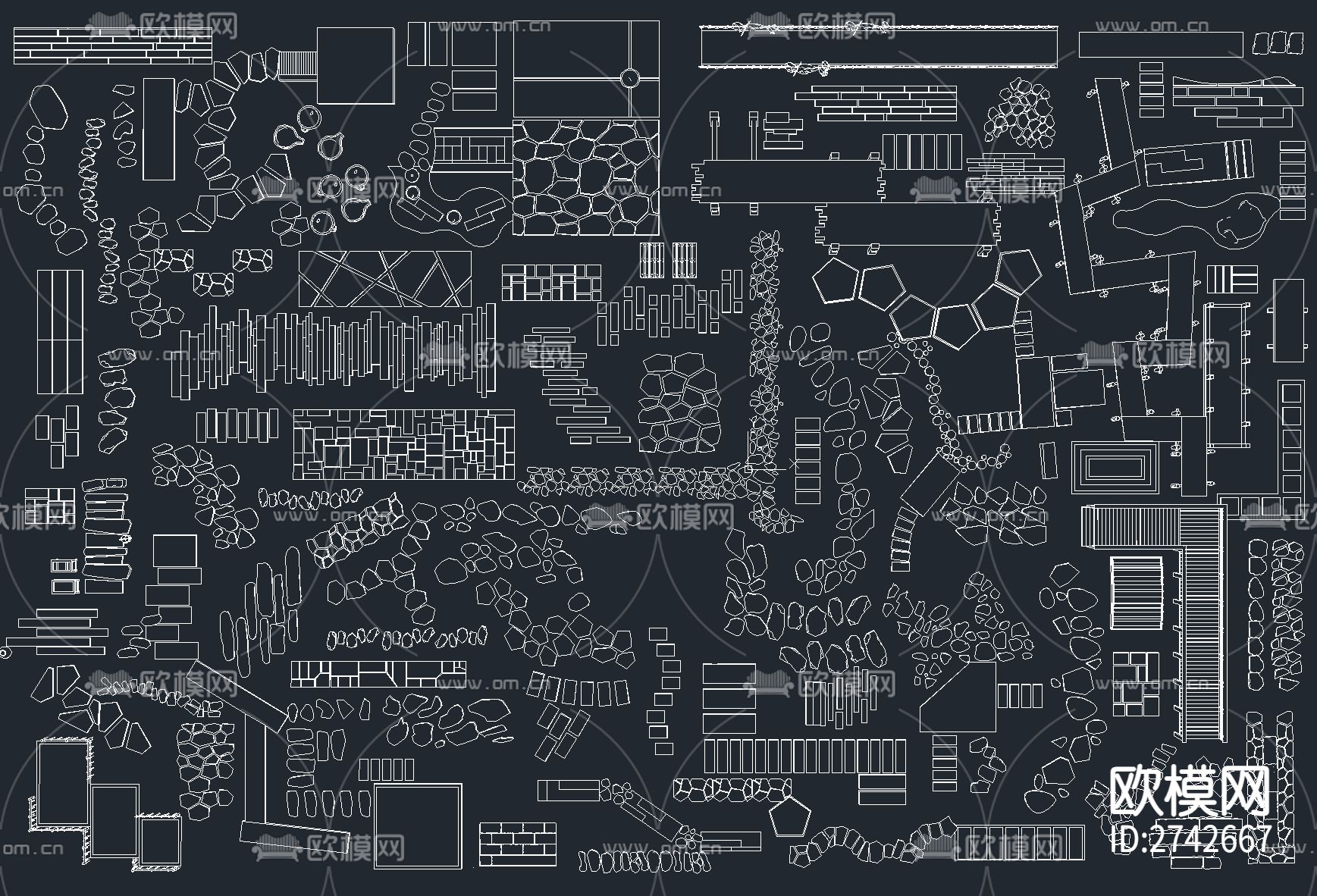 汀步小路 景观园路cad图库下载（渲染图5）