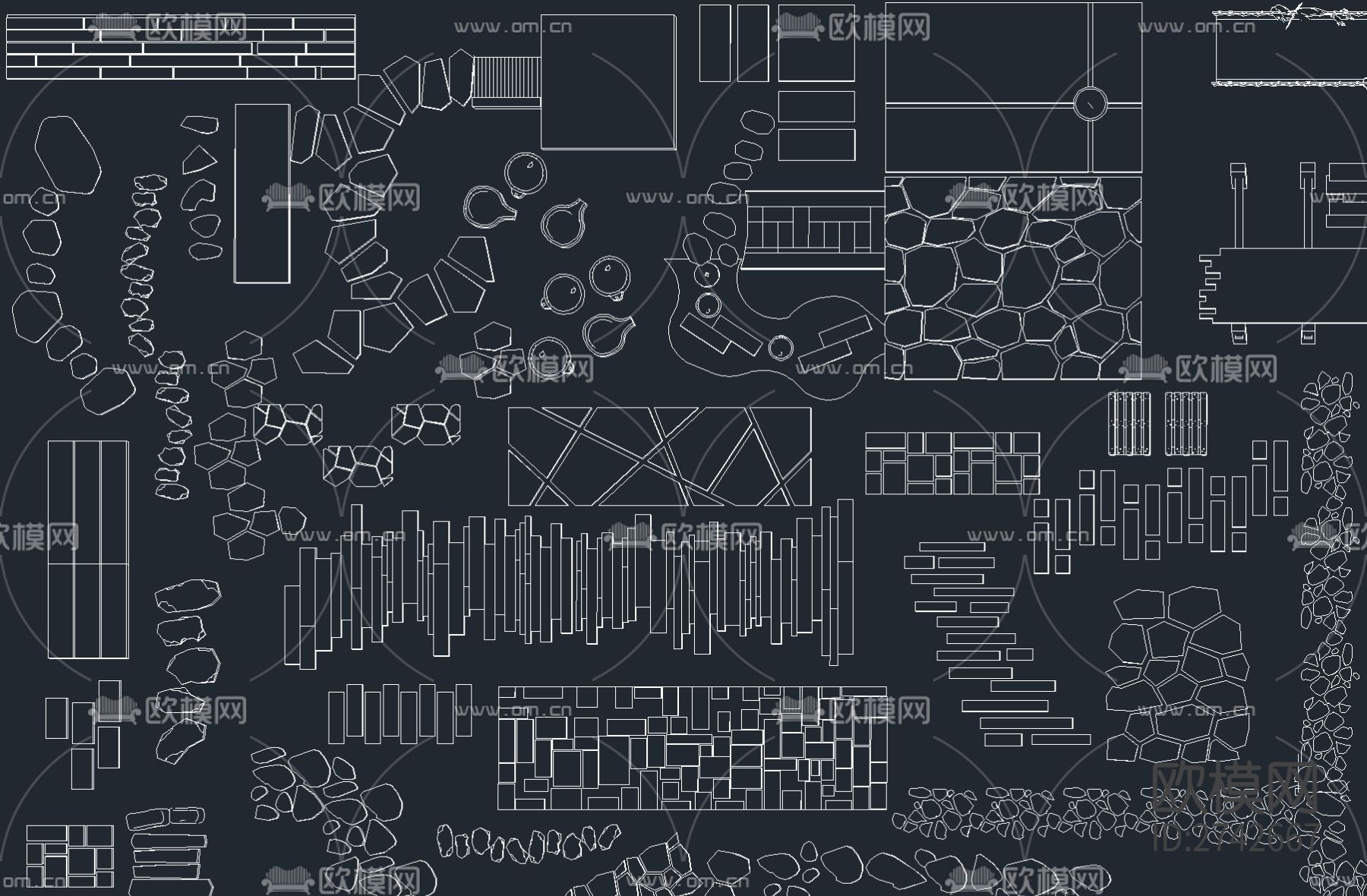汀步小路 景观园路cad图库下载（渲染图3）
