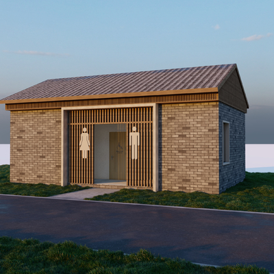  新中式公共厕所su模型 