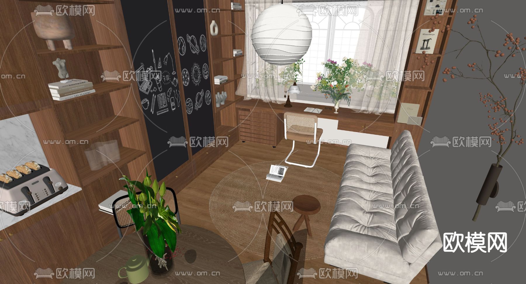 中古风单身公寓su模型下载（渲染图3）