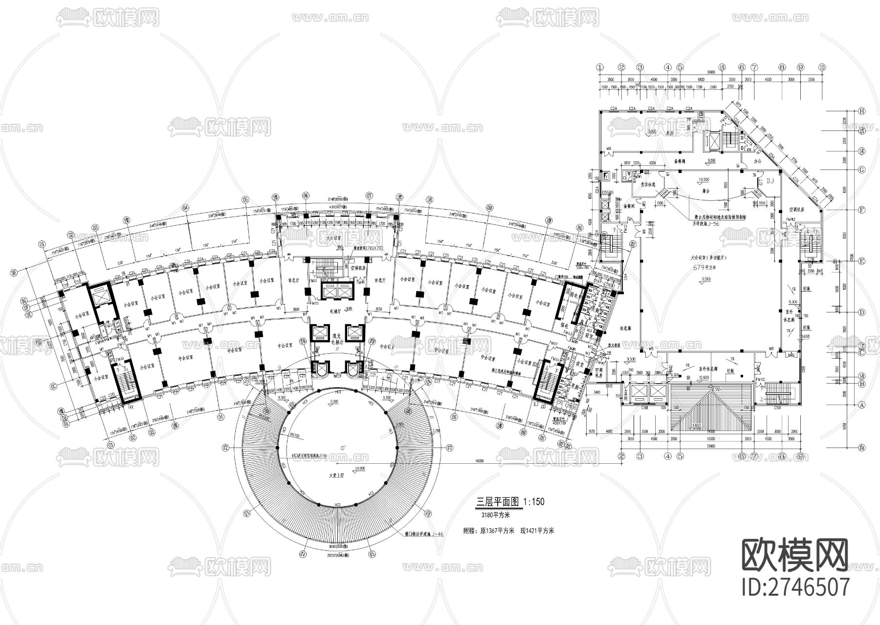 现代流行宾馆设计cad平面图下载（渲染图3）