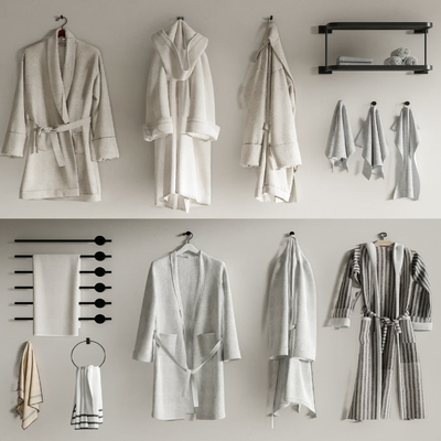  现代浴袍 毛巾架 毛巾su模型 