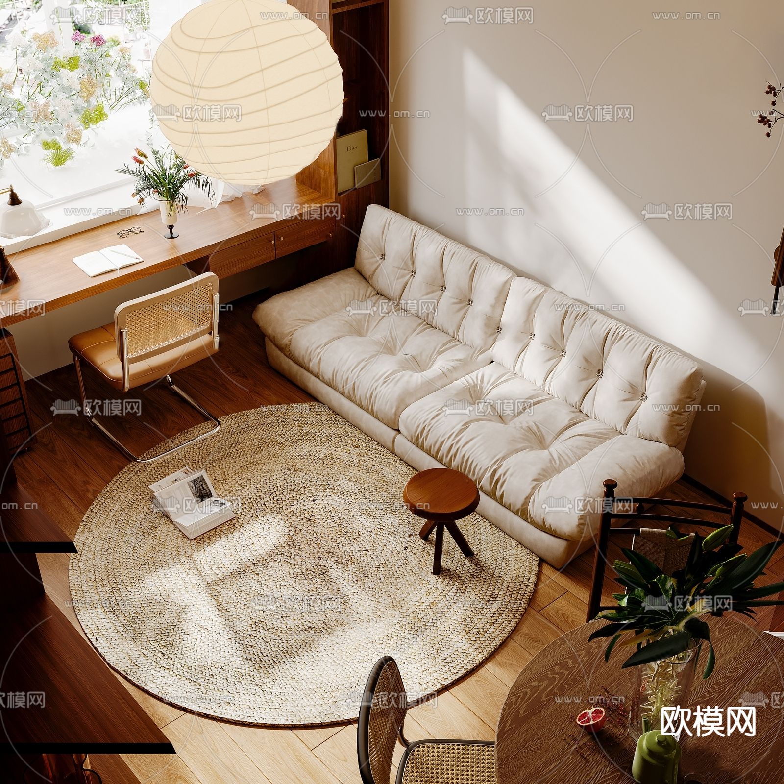 中古风单身公寓su模型下载（渲染图1）