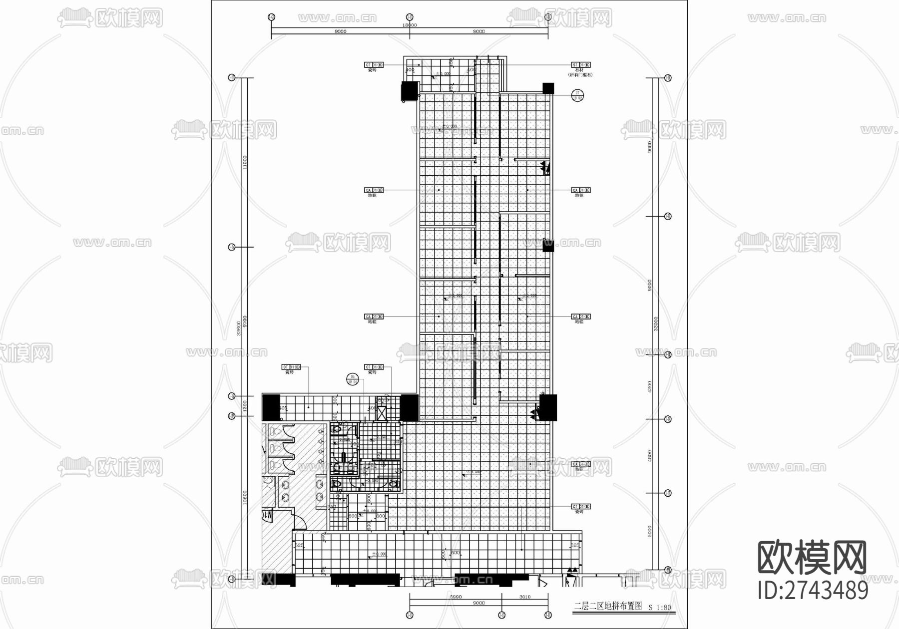 某酒店后勤办公室及厨房区域cad施工图下载（渲染图3）