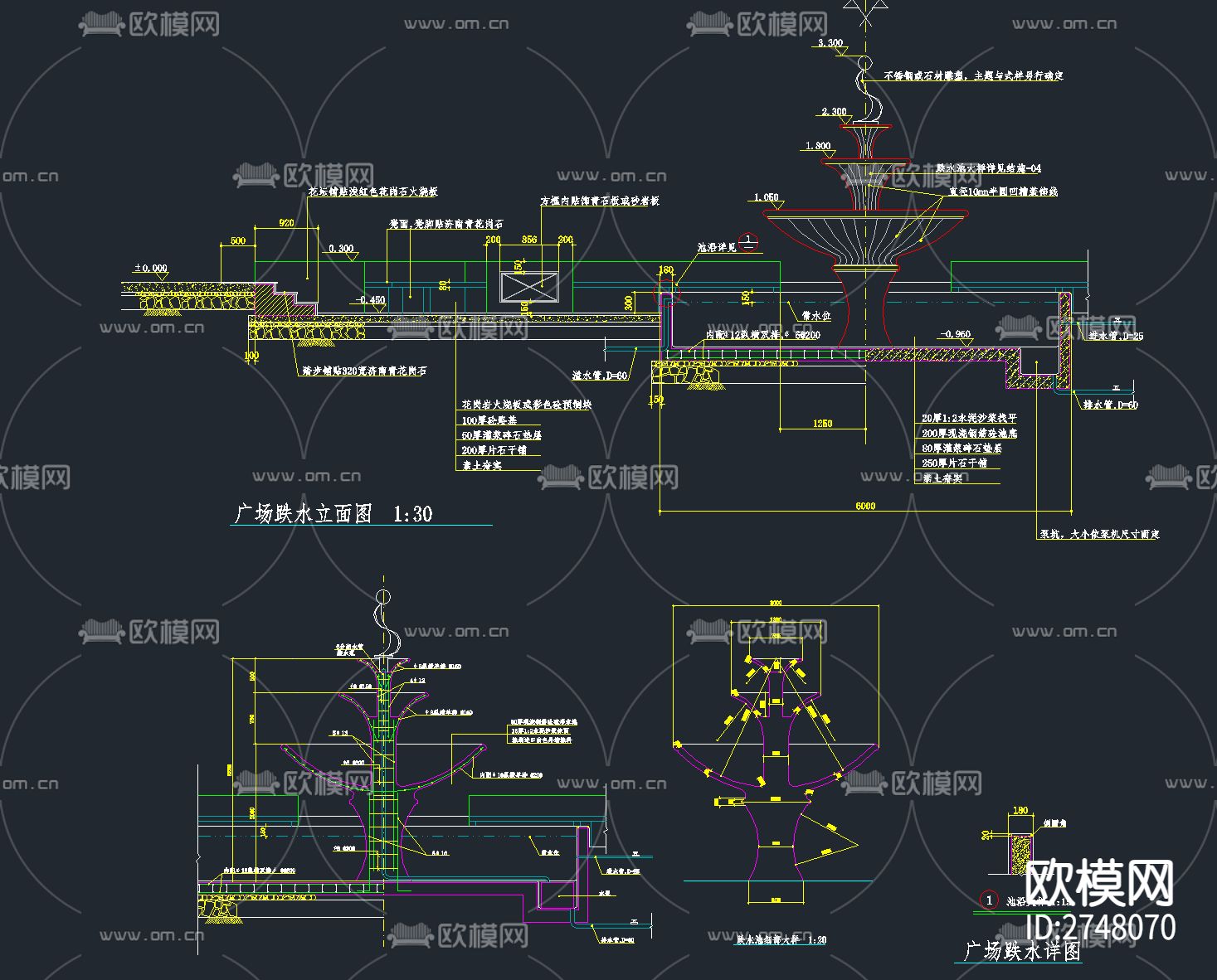 200套喷泉水池跌水水景CAD节点施工图下载（渲染图8）