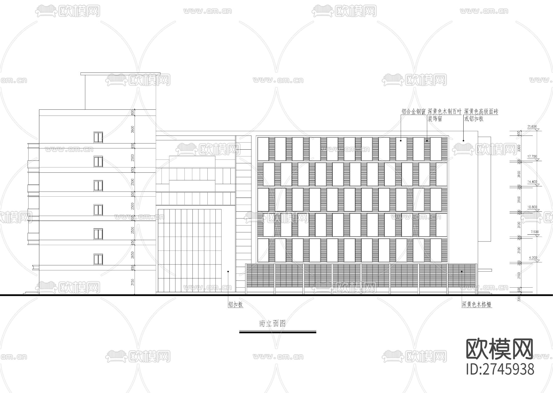 六层现代风格办公楼建筑图cad施工图下载（渲染图6）